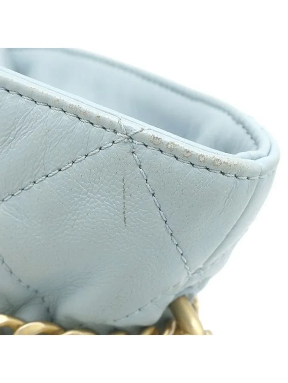 Chanel 2-Way Quilted Mini Bucket Bag Lambskin Light Blue Gold